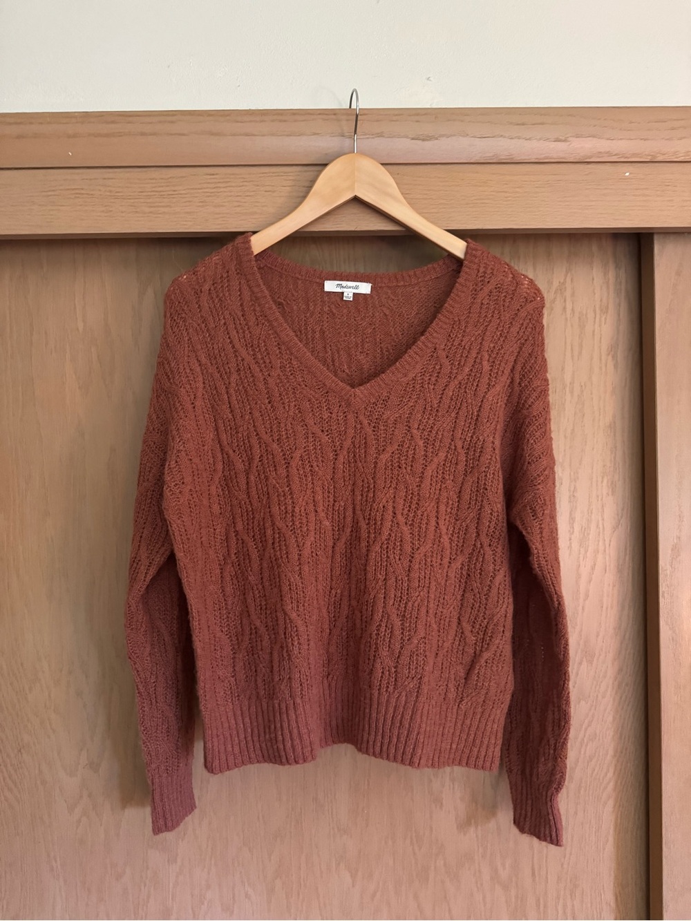 Madewell Rust Cable-Knit V-Neck Sweater - Women's